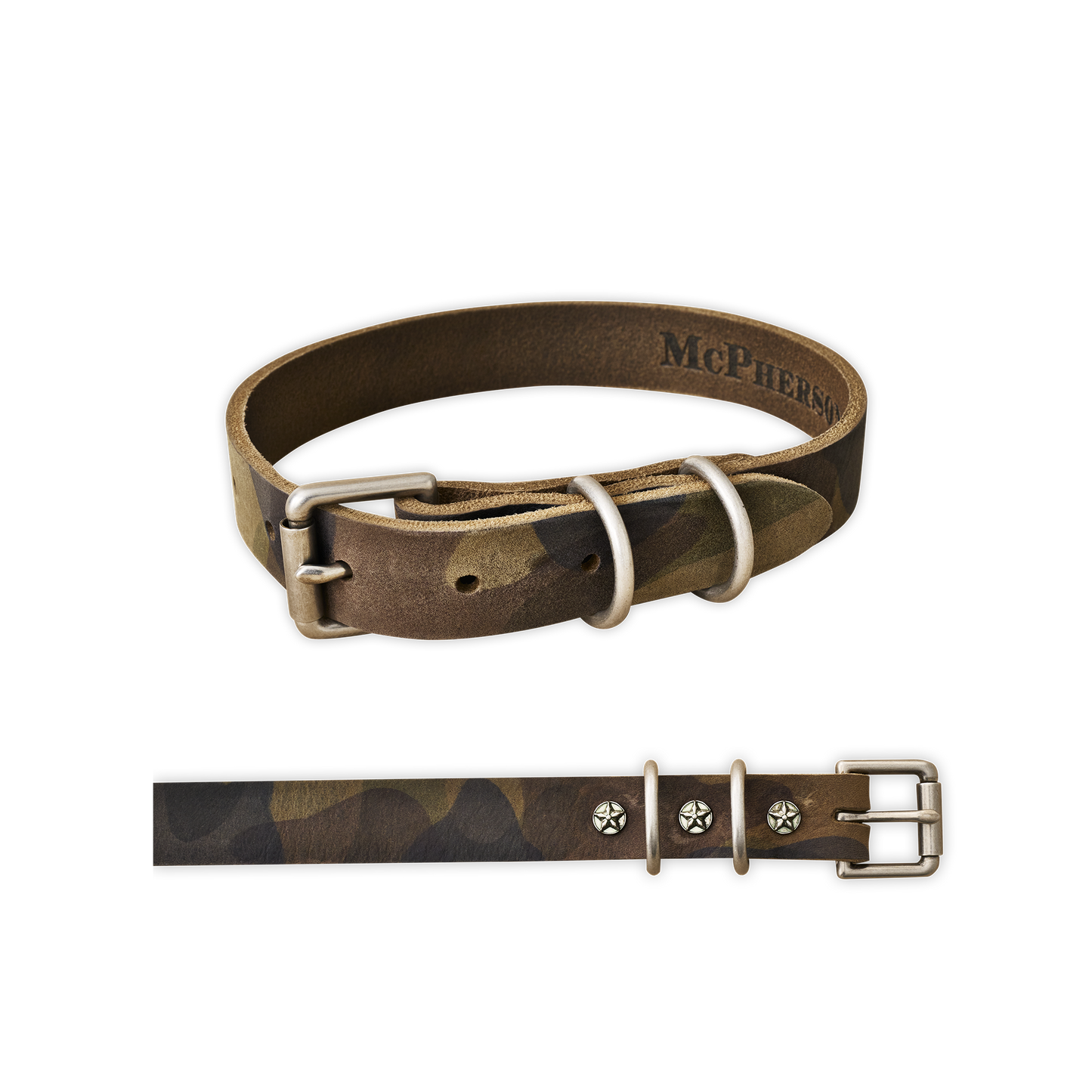 Old Boy Dog Collar Vegetable Tanned Cowhide-Camouflage Medium