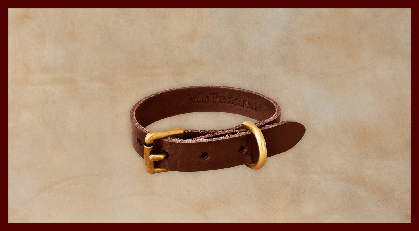 Old Boy Dog Collar Vegetable Tanned Cowhide-Medium Brown Small