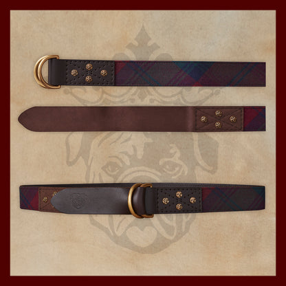 Otis Scottish Wool Red and Green Plaid Leather D-Ring Belt