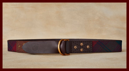 Otis Scottish Wool Red and Green Plaid Leather D-Ring Belt