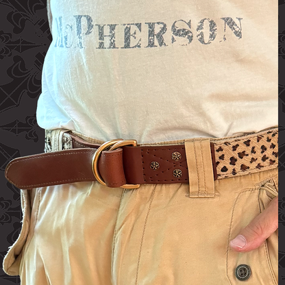 Otis Light Leopard Leather D-Ring Belt