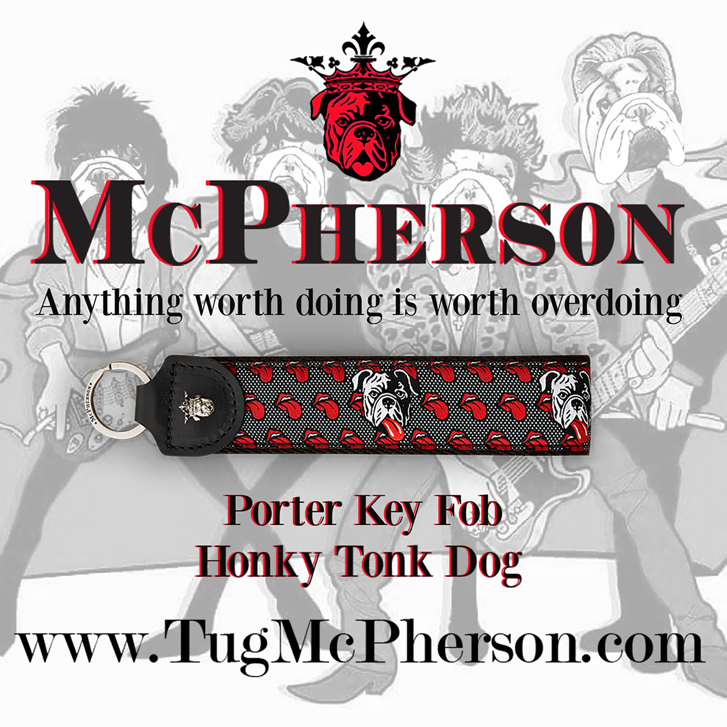 Porter Key Fob Woven Jacquard-Honky Tonk Dog