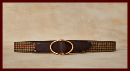 Rufus Elliptic Brown Scottish Wool Check Leather Belt