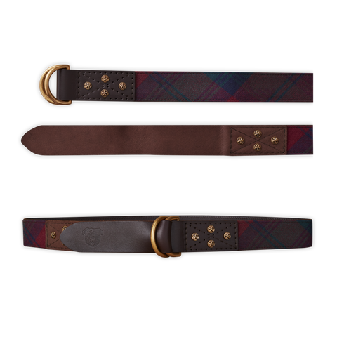 Otis Scottish Wool Red and Green Plaid Leather D-Ring Belt