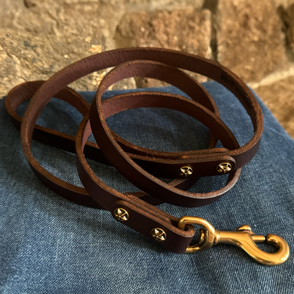 Bubba Dark Brown Leather Dog Leash-Small