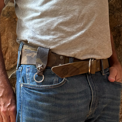 Laddie Camouflage Leather Belt Loop-Gold Ring