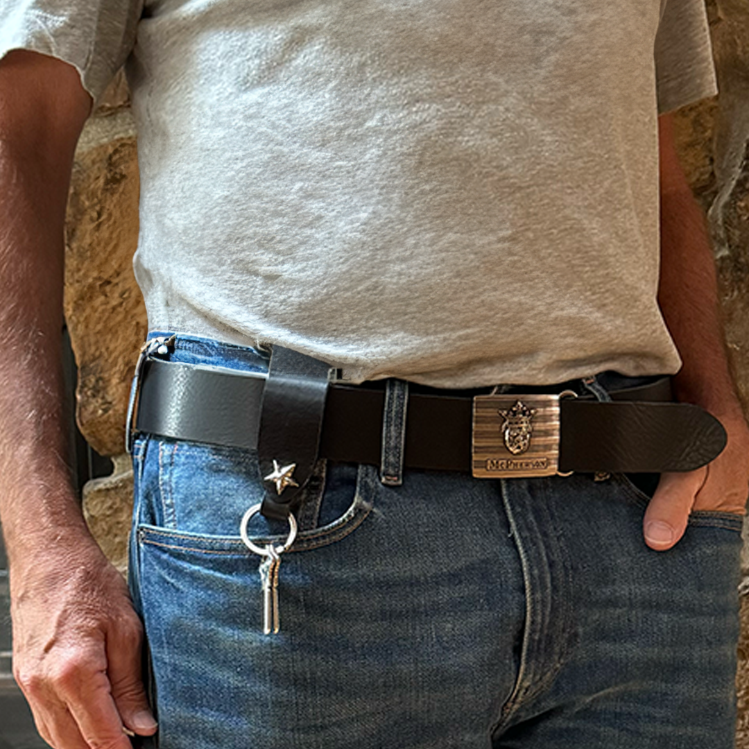 Laddie Belt Loop Ring Vegetable Tanned Cowhide-Black-Silver Hardware