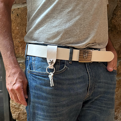 Laddie White Leather Belt Loop-Silver Ring