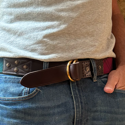 Otis Scottish Wool Red and Green Plaid Leather D-Ring Belt