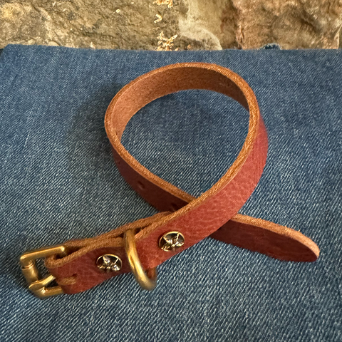 Old Boy Dog Collar Vegetable Tanned Cowhide-Medium Brown Small