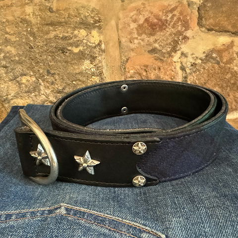 Rufus Elliptic Navy and Green Scottish Wool Plaid Leather Belt