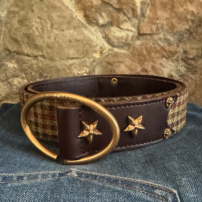 Rufus Elliptic Brown Scottish Wool Check Leather Belt