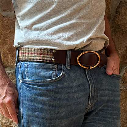 Rufus Elliptic Brown Scottish Wool Check Leather Belt