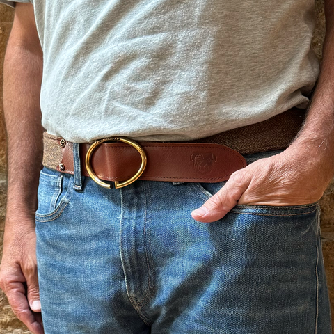 Rufus Elliptic Brown Scottish Wool Herringbone Leather Belt