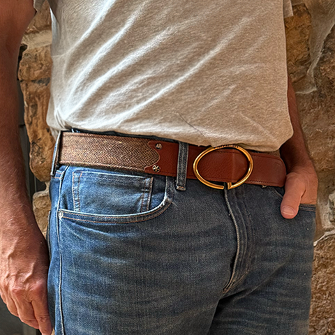 Rufus Elliptic Brown Scottish Wool Herringbone Leather Belt