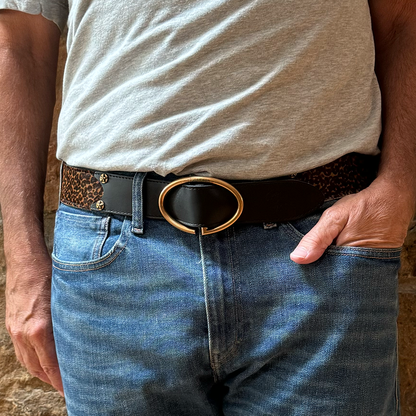 Rufus Elliptic Dark Leopard Leather Belt