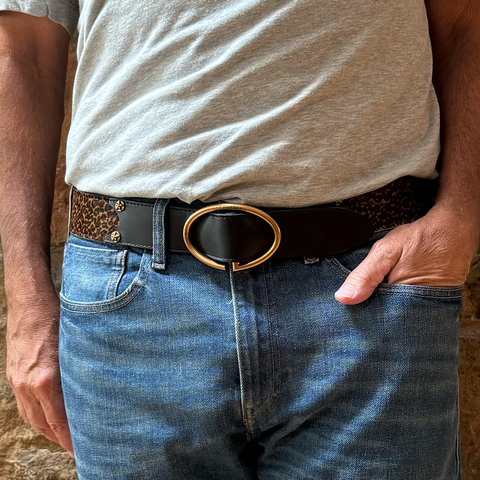 Rufus Elliptic Dark Leopard Leather Belt