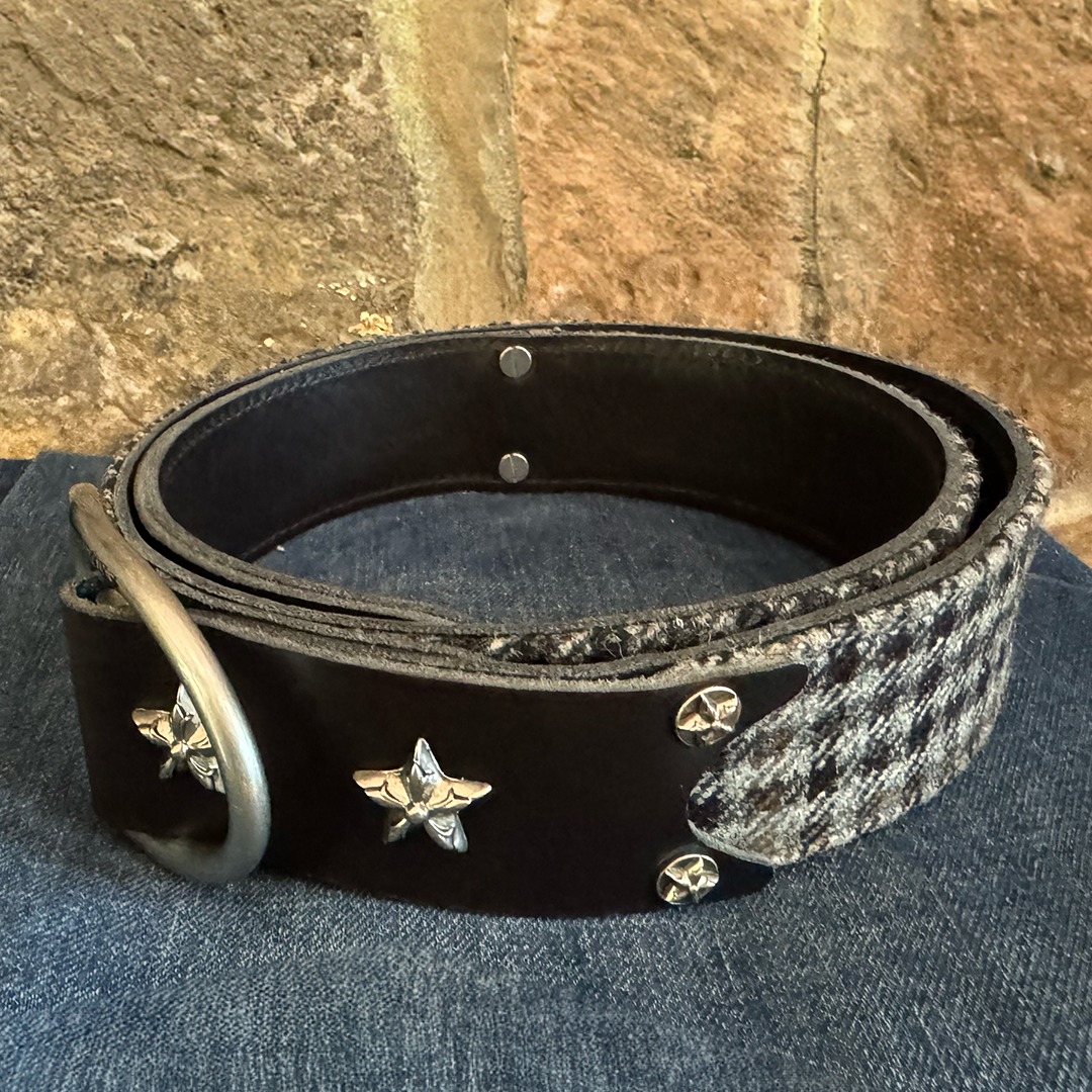 Rufus Elliptic Gray Scottish Wool Check Leather Belt