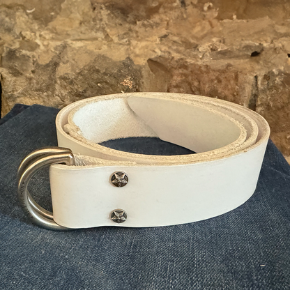 Sarge White Leather D-Ring Belt