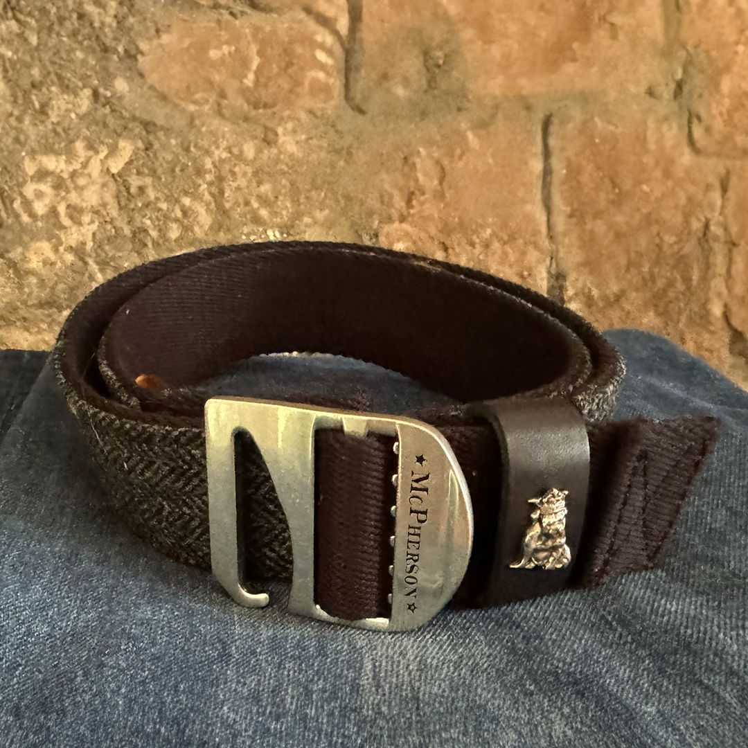 Tank Utility Belt Scottish Wool Tweed-Kirkton Grey Herringbone