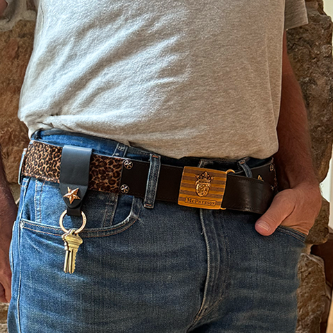 Tug's Dark Leopard Leather Engineer Belt