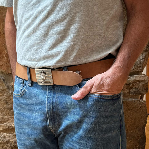 Tug's Engineer Belt Distressed Nubuck Cowhide-Chestnut