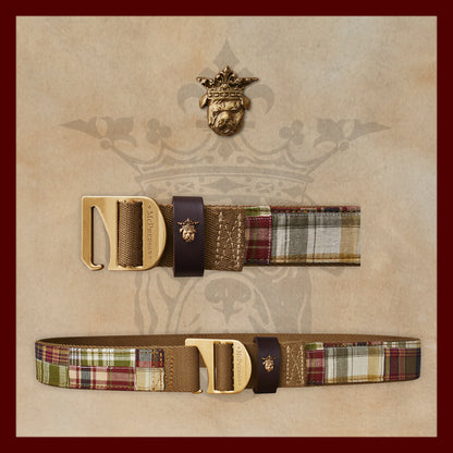 Tank Green and Burgundy Cotton Plaid Utility Belt