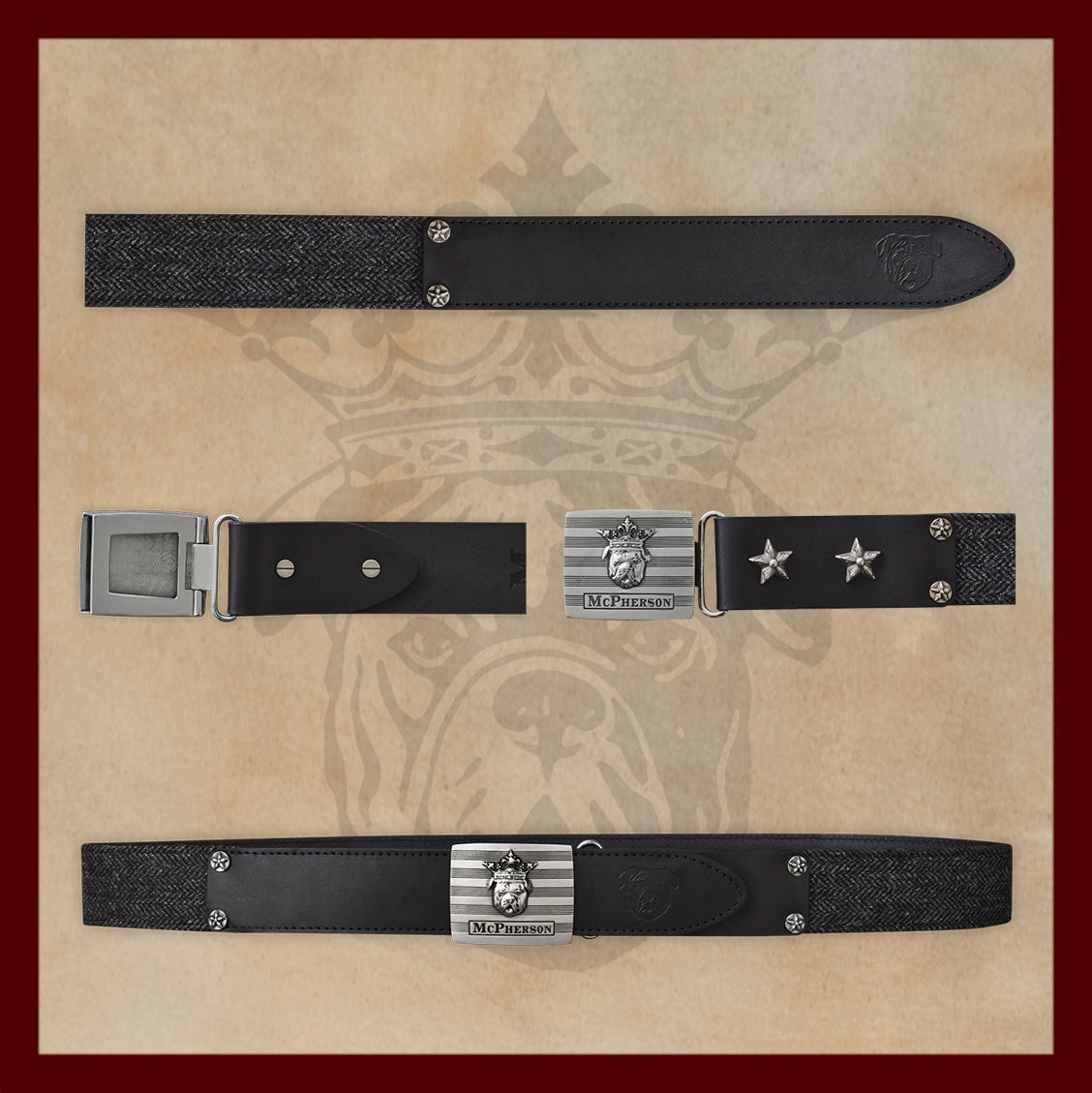 Tug's Gray Wool Herringbone Leather Engineer Belt