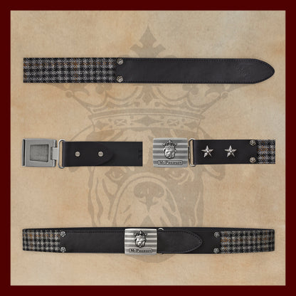 Tug's Grey Wool Check Leather Engineer Belt