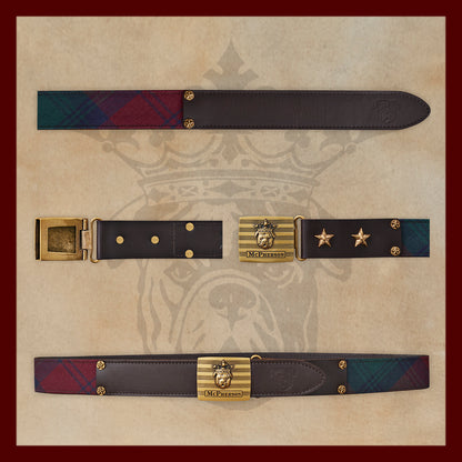 Tug's Red and Green Scottish Wool Plaid Leather Engineer Belt