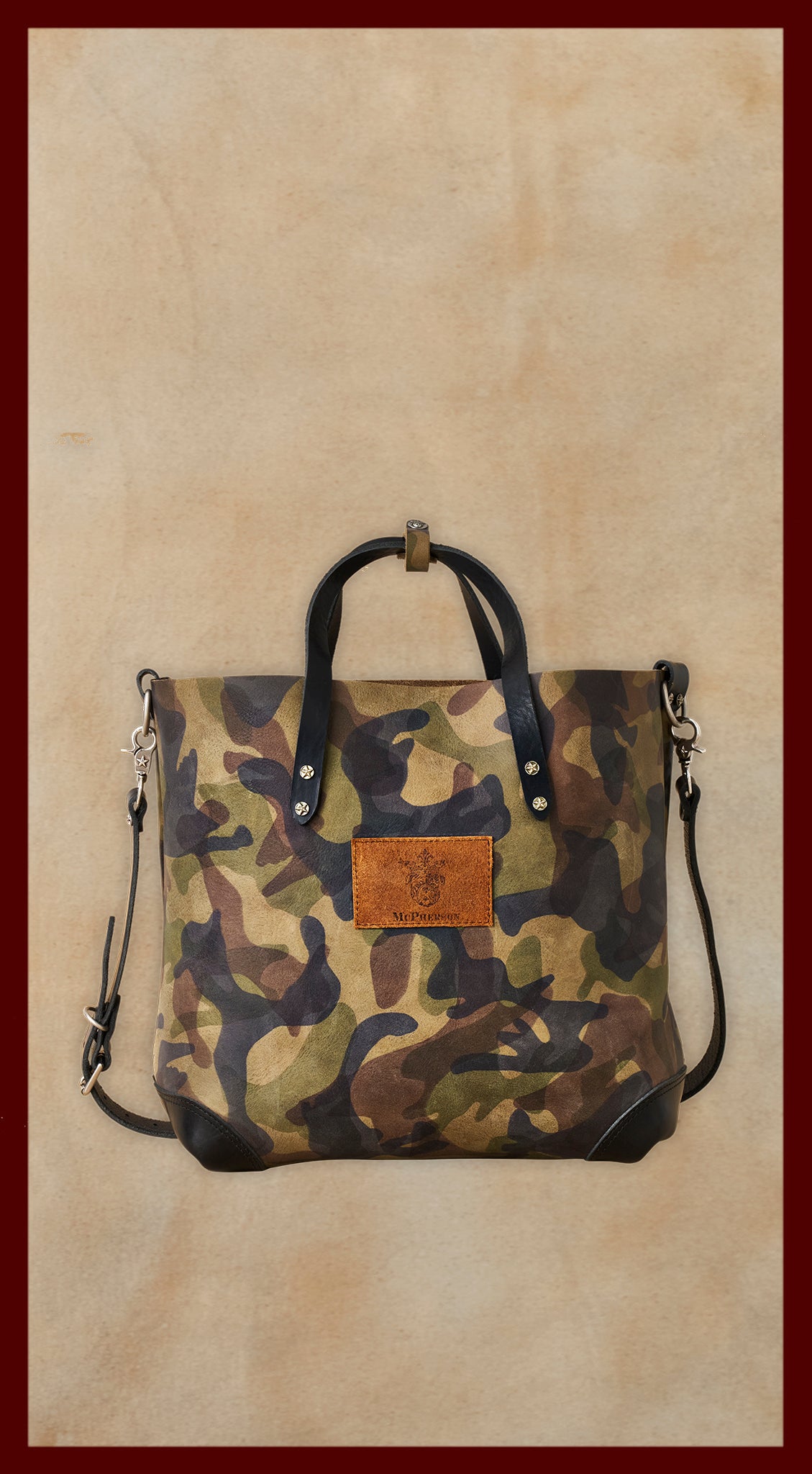 Daisy Ranch Hand Tote Vegetable Tanned Cowhide-Camouflage